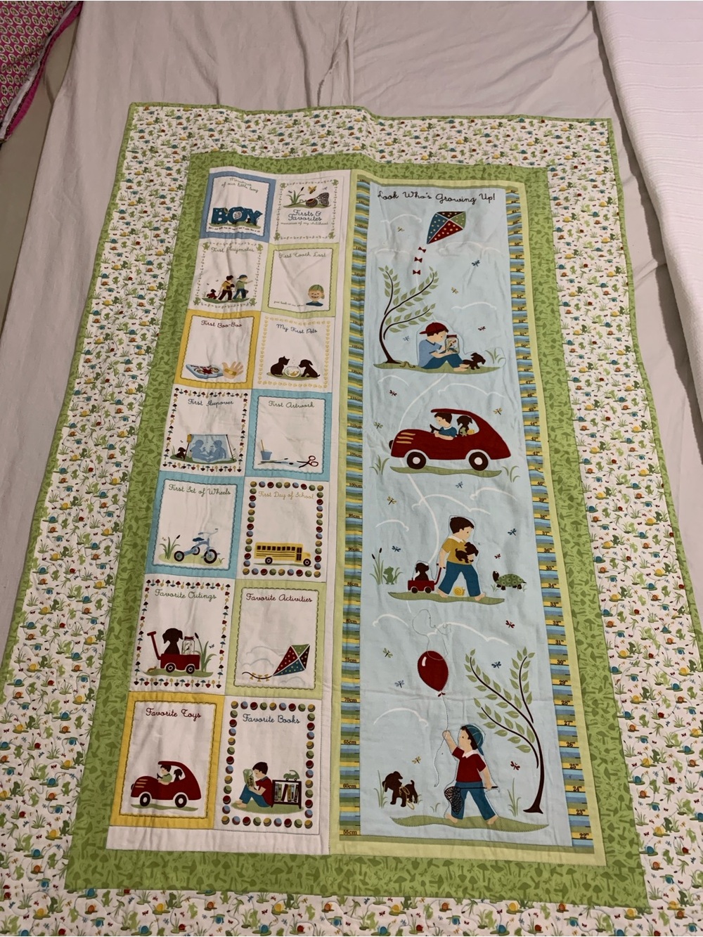 Baby Boy Storybook Patchwork Quilt - Green, Blue, Red